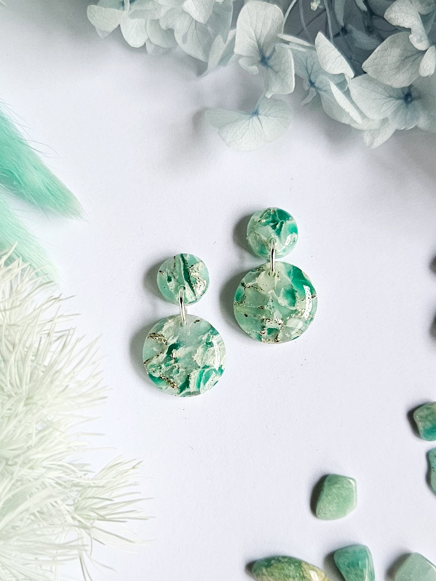 Jade Green & Silver Marble