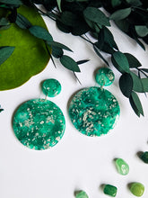 Load image into Gallery viewer, Silver Marble, Green Marble, Green Earrings, Marble earrings, Resin earrings, handmade earrings
